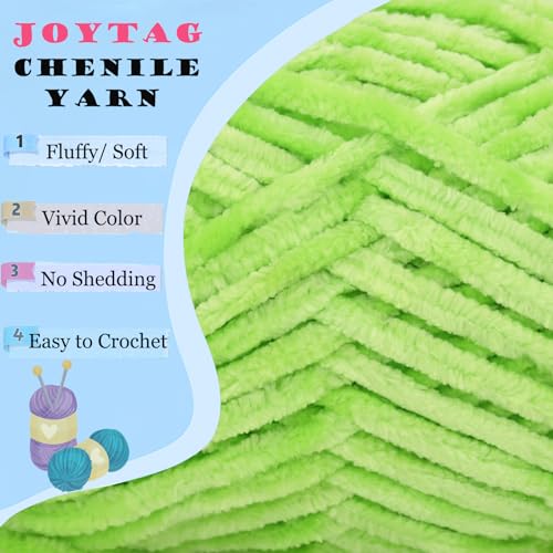 Velvet Chenille Yarn for Crocheting & Knitting - Lime Green, Soft, Thick, Bulky, Chunky, Plush - 3 x 100g - color: Lime Green, size: 3 Pack