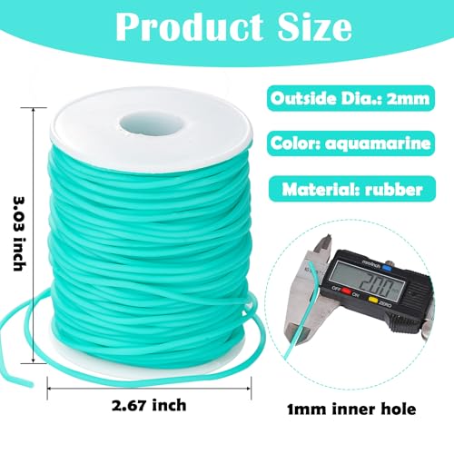 Rubber Tube Cord 54 Yards 2mm Aquamarine Stitch Keeper with 1mm Hole | Tubing Knitting Barber Cord Rubber Saver Rubber Pipe with Spool for Knitting Projects Jewelry Making and Bead Creations - color: Aquamarine