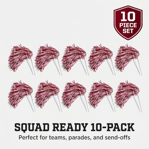 Metallic Maroon and White Foil Textured School Spirit Shakers- Pack of 10 | Anderson's Metallic Pom Pom, For Cheerleader, Football, Basketball, Homecoming, Team Party, Dance Performance, Celebration - color: Maroon and White