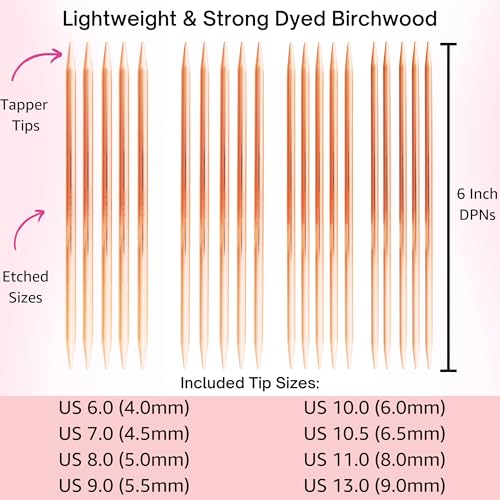 Lykke Cypra Large 6-inch DPN Knitting Needles Set | Large US 6, 7, 8, 9, 10, 10.5, 11, 13 Black Case, Birchwood Semi-Sharp Tips, Project Bag - color: Cypra-with-Black-Suede-Case