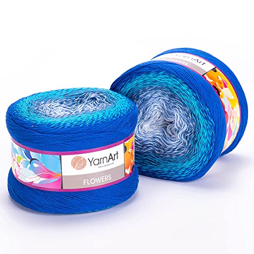 1 Skein/Pack Yarnart Flowers Gradient Yarn, Each Ball 8.8 Oz (250gr) / 1094 Yards (1000m), 55% Cotton 45% Acrylic, Superfine Fingering Weight for Knitting and Crochet, 299 - Blue White - color: 299 - Blue White