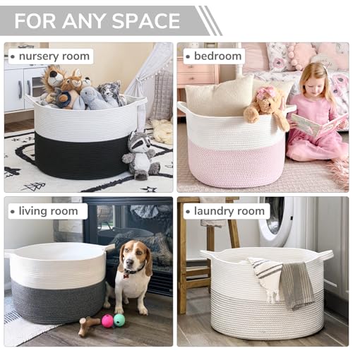 INDRESSME XXXLarge Woven Rope Blanket Basket Living Room White, 90L | 21.7" x 13.8" Storage baskets for toys laundry & pillows. Fits living room, bedroom or nursery décor. Soft-touch with handles - color: White, size: 21.7"D x 13.8"H