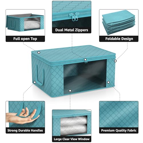 Sorbus Medium Clothes Storage Bags - Foldable Blanket Storage Bins for Organizing Bedroom, Closet, Clothing, Comforter, Organization with Clear Window, Lids and Carry Handles - Set of 3 | Carry handles and fabric construction support foldable bins with li