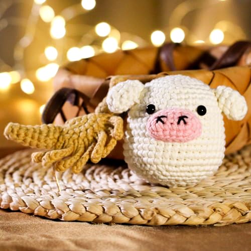 Crochet Kit for Beginners Adults - Pig and Cow Starters Crochet Kit, Beginners Crocheting Kitting for Adults Teen, DIY Craft Gifts with Crochets Yarns, Hook, Step-by-Step Video, Instruction - color: Pig and Highland Cow
