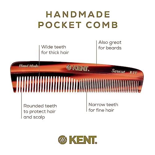 Kent R7T Double Tooth Comb, Fine/Wide Tooth for Hair, Beard and Mustache Grooming, Coarse/Fine for Men, Women and Kids - Saw Cut, Hand Polished, Handmade in England (3 pack) - color: Tortoiseshell, size: 3 Pack