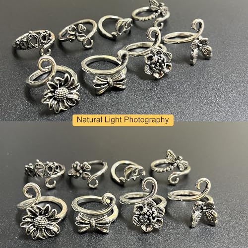 8 PCS Crochet Rings Sunflower Crown Cat Dog Butterfly Four-Leaf Clover Adjustable Yarn Tension Ring Knitting Tools Supplies Crochet Gifts for Crocheters - color: Sunshine Garden Crochet Rings Set
