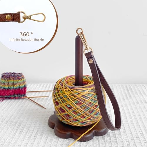 Portable Wrist Yarn Holder for Crocheting and Knitting, Wooden Yarn Ball Minder with Leather Strap, Yarn Spinner Stand for Yarn Storage and Organizer, Crochet Accessories for Beginners and Experts - color: A