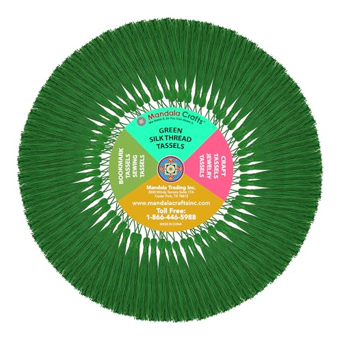 Mandala Crafts 100 Green Silky Bookmark Tassels with Loops for Crafts | Machine Washable, Polyester Mini Craft Tassels for Jewelry Making, Graduation Decorations, Keychains, Gift Tags & Ornaments - color: Green, size: 5.5 Inches