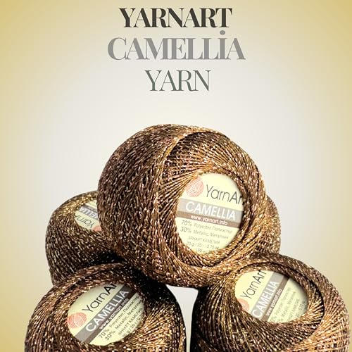 Yarnart Camellia Metallic Shimmer Fine Yarn - 70% Polyester, 30% Metallic, 192m, 20g, Crochet Thread, Lace, Embroidery, Jewelry Making, and Decorative Craft Yarn, 1.25mm Hook (Brown Silver, 20g Skein) - color: Brown Silver, size: 20g Skein