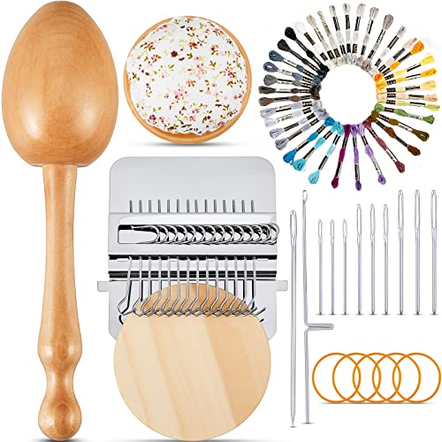 Jexine Speedweve Mini Darning Loom 14 Hooks Darning Egg for Socks Kit | Small Visible Weaving Loom Machine, Knit Mending Patch Kit, 9 Eye Needles 50 Thread for Handcraft DIY Weaving Repair Tool - color: Silver, size: 14 Hooks, style: Egg