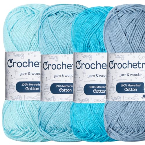 Premium Mercerized Cotton Yarn for Crochet & Knitting – Fingering Weight 4-Ply, 50g (1.76 oz) / 125 m (136 yds), High-Gloss, Anti-Splitting, Fade-Resistant Cotton (Sky Blue) - color: Sky Blue