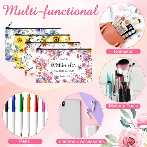Reginary 20 Pcs Makeup Bags Gifts for Women Canvas Cosmetic Bags with Zipper Bulk Gift for Women Travel Purse Organizer Pouch Accessory, Toiletry Large Capacity, 7 x 4.3 Inch(Religious) - style: Religious