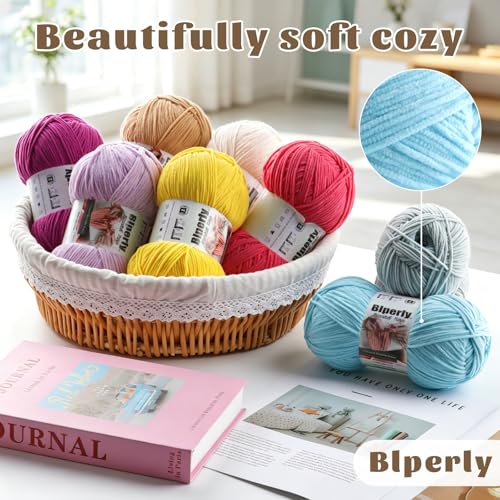 Skinny Chenille Yarn for Crocheting, #2 Blue Soft Baby Blanket Fluffy Yarn | 4 Pack of 314 Yds, 3.5 Oz Sport Fingering Weight Fine Yarn, Plush Thin Velvet Yarn for knitting Blankets, Amigurumi Yarns - color: Navy Blue