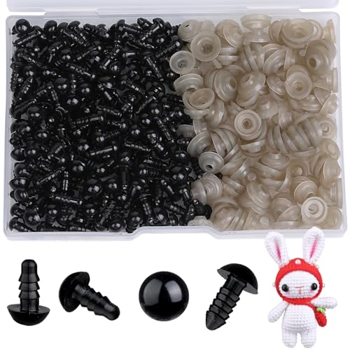 320pcs 10mm Safety Eyes for Amigurumi Black Plastic Crochet Eyes | Animals with Washers Craft Doll Eyes for Crocheting Stuffed Animal Eyes for DIY Crafts Plush Doll Making Supplies - size: 10mm