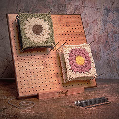 Olikraft 14-inch Crochet Blocking Board with 50 Pins and Wooden Yarn Swift - Durable Granny Square Blocking Board and Lightweight Yarn Swift for Effortless Crocheting and Knitting Projects