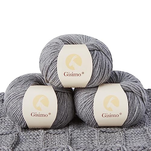 100% Merino Wool Yarn, 6-Ply Luxurious and Soft Yarn for Hand Knitting & Crocheting, 1.76 OZ/50g, 127 yds/116 Meters (Gray, 3 Balls) - color: gray, size: 3 balls