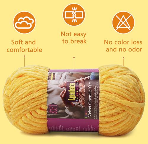 Baby Blanket Yarn for Crocheting Soft, #6 Yellow Super Bulky Chenille Yarn | 1 Pack of 87 Yds, 3.5 Oz Plush Chunky Yarn for Crocheting, Thick Fluffy Velvet Yarn for Crochet Knitting Blankets, Amigurumi - color: Goose Yellow
