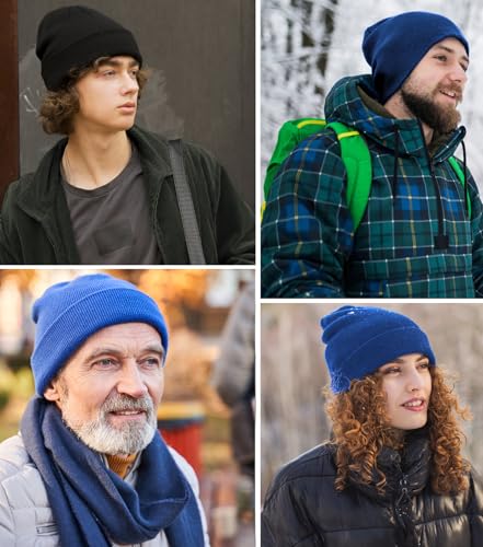 100% Cotton Beanie Hat Winter Hats Women Men Warm Knit Beanies | Double Layer Warmth ,Ultra-Soft Itch-Free Pure Cotton Knitted, Cuffed & Uncuffed Fisherman Slouchy Skull Cap for Womens Mens - color: 1pcs Blue