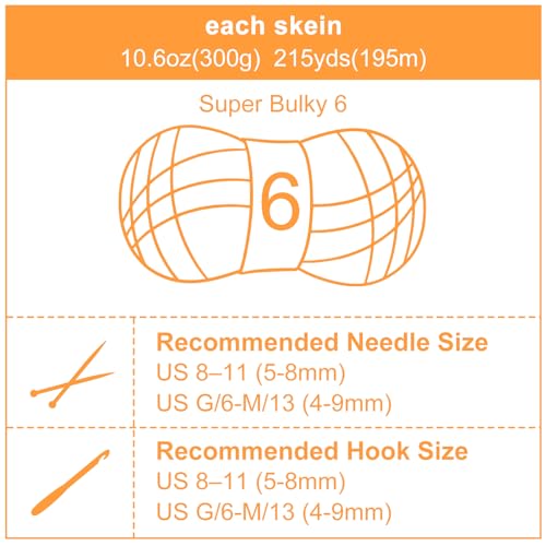Chunky Chenille Yarn #6 Super Bulky Soft Fluffy Crochet | Easy care & beginner-friendly. Choose 0.66lb or 1.76lb. Perfect for blankets, hats, scarves, home decor. Machine washable. - color: Orange, size: 0.66LB/215yds