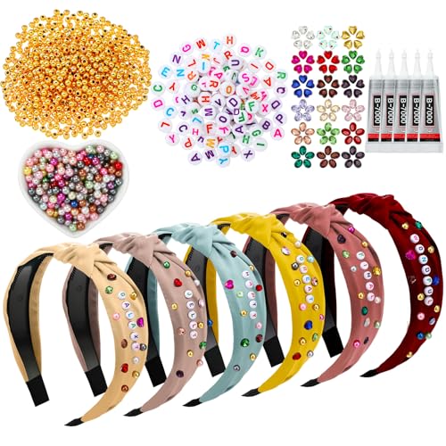 636 Pieces DIY Headband Making Kit Gift Make Your Own Fashion Hair Accessories Set with Alphabet Beads Rhinestone Diamond Pearl for Summer Birthday Party Supplies - style: Shining Style