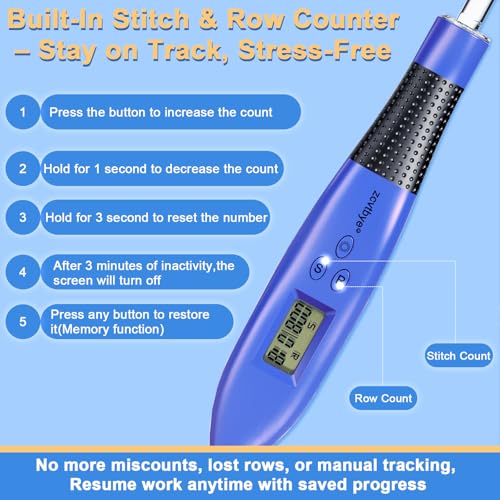 22 Size Crochet Hook Set with Light & Digital Counter, Ergonomic for Arthritic Hands, 2.0–14.0 mm Interchangeable Hooks, Rechargeable and Beginner-Friendly - size: 22 Crochet Hook