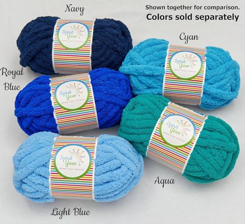 2-Pack Chunky Yarn for Handknitting & Crocheting Blankets, Amigurumi and Crafts: #7, 2cm (.75in) Jumbo Chenille Yarn, Super Soft Thick Fluffy Yarn: 100% Polyester: 63yds (16oz) - Cyan - color: Cyan