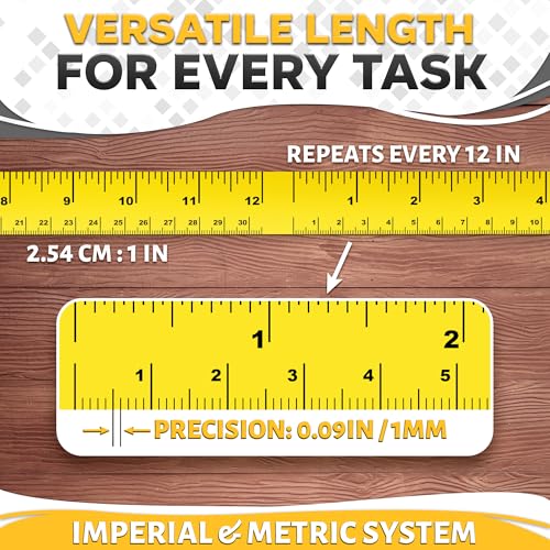 12 Inch Self Adhesive Measuring Tape, 13.9 Yards, 1" Wide, Metric | Repeating Ruler Tape; Dual Metric Scale, Left-Right Reading, Flexible Strong Hold; for DIY, Crafts, and Sewing