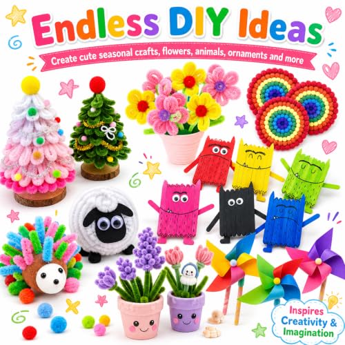 FUNZBO 1200pcs+ Craft Kits with Pipe Cleaners Pom Poms Popsicle Sticks | Arts & Crafts Supplies for Kids, Crafts for Girls Toys, Birthday Gifts for Boys & Girls Ages 4 5 6 7 8 9 -12 - size: Crafts Kit (Medium)