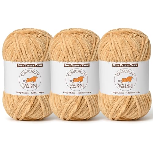 3 Pack Khaki Fluffy Velvet Yarn for Crocheting, Chunky Chenille Baby Blanket Yarn for Crocheting, Soft Fuzzy Puzzle Yarn for Knitting,(100g/3.53oz Each) Bulky Thick Amigurumi Crochet Yarns - color: 3 Khaki