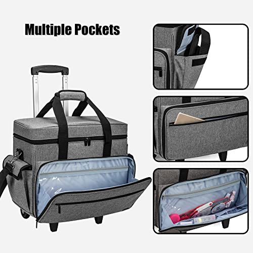 Teamoy Rolling Sewing Machine Case with Wheels, Gray | Compatible with Singer, Brother and Most Majority Machines and Accessories, with Detachable Wheels and Bottom Wooden Pad - color: Gray