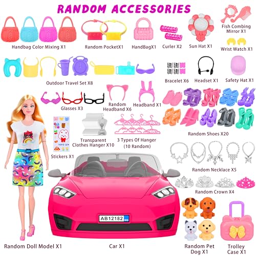 MINIFUN 91 Pcs Doll Convertible Car Set, Doll Clothes and Accessories | Doll Playset Dress up Toys for Girls Kids Toddlers, Gift Toys for Age 3 4 5 6 7 8 9 10 11 12 - style: MT029A