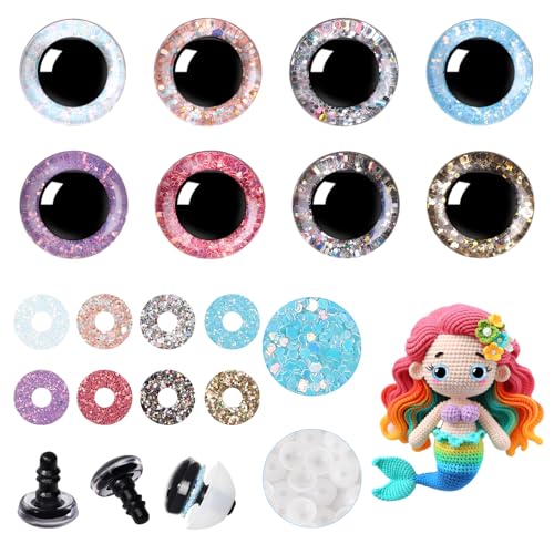 40Pcs 30mm Safety Eyes for Crocheting Mermaid Amigurumi Eyes for Crochet Animals Crochet Doll Craft Eyes with Washers Stuffed Animal Eyes for DIY of Puppet Bear Animal Halloween Decorations - size: 30mm
