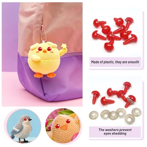TOAOB 50pcs 10mm Small Safety Eyes for Amigurumis Plastic Crochet Red Eye | Crafts Doll Safety Eyes with Washers, for DIY Crocheting Small Animals Doll, Making Supplies - size: 10mm