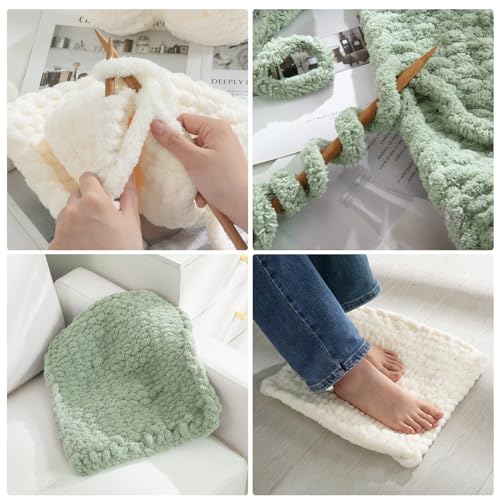 HOMBYS 4 Cream+4 Sage Green Chunky Chenille Yarn for Hand Knitting,Fluffy Soft Jumbo Yarn Crocheting,Super Bulky Big Yarn for Chunky Blanket,Large Thick Arm Knitting Yarn,8 Pack Plush Yarn - color: 4 Cream+4 Sage Green