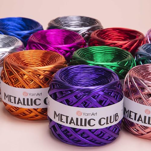 YarnArt Metallic Club Yarn Super Bulky T-Shirt Yarn - 100% Polyester, 6.35 oz / 180 gr, 60 yrds / 55 Meters - Shiny Colors, Perfect for Handbags, Rugs, Crochet Bags & More (8111) - color: 8111