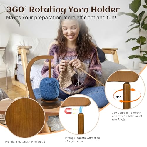 Wooden Yarn Holder for Knitting and Crocheting, Magnetic Crochet Yarn Holder, Spinner Yarn Holder for Crocheting, Crochet Accessories for Yarn Ball (Walnut Brown) - Large - color: Walnut Brown
