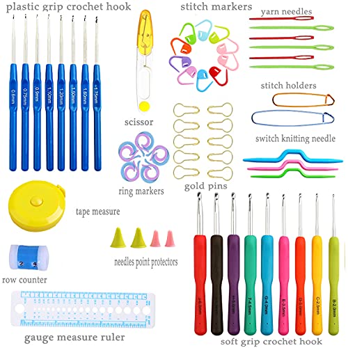 Looen Crochet Hooks Set-Yarn Needles Coloured Aluminum with Storage Case Rubbery Handle Ergonomic Comfort Grip DIY Craft Handmake Kit 47pcs - color: Pink Lily