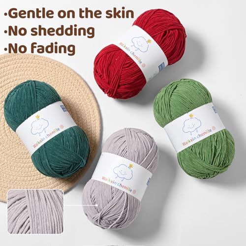 Fluffy Chenille Yarn for Crocheting，Baby Yarn for Crocheting Soft，3 Pack of 100g/3.5oz Velvet Amigurumi Yarn ，Fingering Weight Yarns for Crocheting Baby Blankets、DIY Craft.(3 Fresh Green) - color: 3 Fresh Green