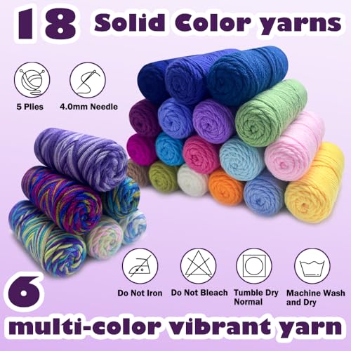 Lewhoo Crochet Kits for Beginner, 25g×24 Yarn Bundles | 1312 Yards Acrylic Yarn Kit for Knitting and Crocheting with Accessories - color: multicolored 1