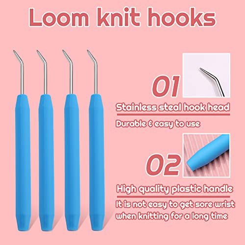 Wonvoc 8 Pcs Blue Loom Hooks with 12 Pcs Colorful Plastic Sewing Needles | Loom Knit Hook Set, Crochet Needle Hook Kit for Knitting Looms & Boards - color: Blue