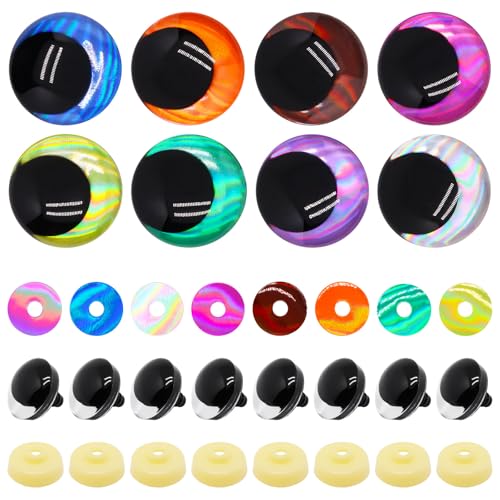 BUXIMN 16pcs 30mm 3D Large Safety Eyes for Crocheting, Tie Dye Laser Crochet Safety Eyes,for Stuffed Animals Doll Eye Crafts - color: Colorful A, size: 30mm