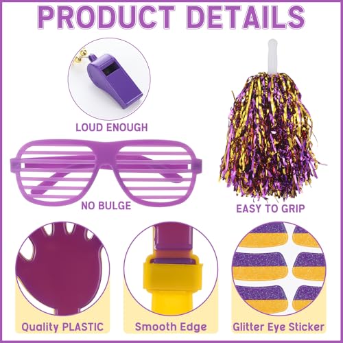 Realspring 148 Pcs Team Spirit Accessories for Sport Events - color: Purple Gold