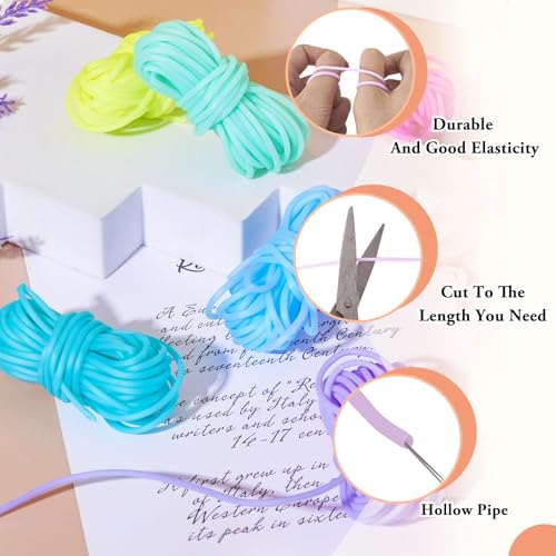 Beadthoven 32Yards Mix Color Hollow Pipe Rubber Tubing Cords 2mm Rubber Tube Knitting Barber Cord Set for Stitch Savers, Silicone Tube Pipes for DIY Bracelet Necklace Beading Jewelry Making 1mm Hole - color: 0multicolor, size: 2mm