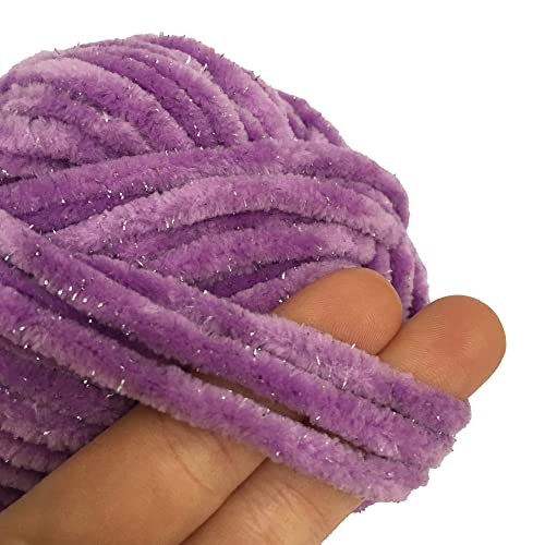 TROYARN Velvet Star, Silvery Glitter Chenille Baby Blanket Yarn Amigurumi Yarn for Crocheting and Knitting Super Bulky 100 gr (120 yds) Length: 110 m (10415 - Lilac, 1 Skein) - color: 10415 - Lilac, size: 1 Skein