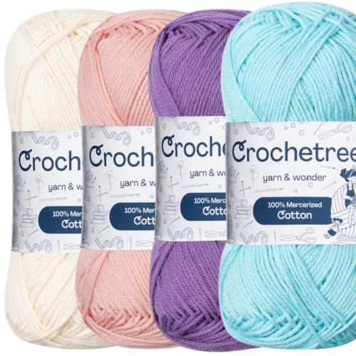 Premium Mercerized Cotton Yarn for Crochet & Knitting – Fingering Weight 4-Ply, 50g (1.76 oz) / 125 m (136 yds), High-Gloss, Anti-Splitting, Fade-Resistant Cotton (Baby Rainbow) - color: Baby Rainbow