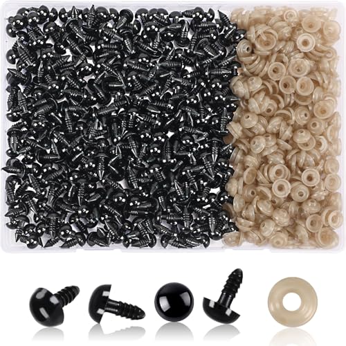 UPINS 600pcs 8mm Black Safety Eyes with Washers for Amigurumi Crochet Dolls | 8mm Plastic Craft Eyes with Washers, Amigurumi Doll, Stuffed Animal, DIY Crafts Making Supplies - size: 8MM