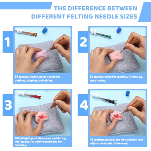 OEHPICC 40 Pcs Needle Felting Needles Set, with 4 Color-Coding Gauges | 36/38/40/42 Gauge with Wooden Handle Felting Needles for Beginners DIY Projects - color: 40 Pcs