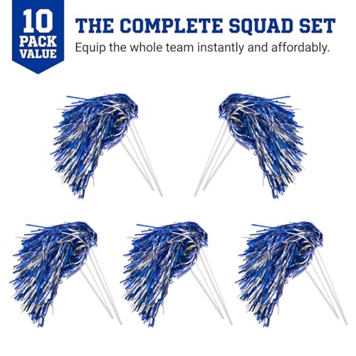 Metallic Blue & Silver Foil Textured Cheerleader Pom Poms- Pack of 10 | Anderson's Metallic Pom Pom School Spirit Shakers, Football, Basketball, Homecoming, Team Party, Performance, Fan Celebration - color: Blue & Silver Foil