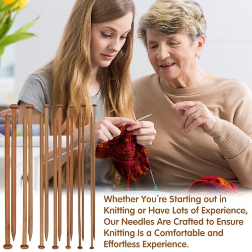 7 Pairs Bamboo Knitting Needles Set, Single Point Straight Wood Smooth Long Wooden Knitting Needles for Hats, Scarves, Blankets – Gift for Knitting Beginners/Enthusiasts - color: 36cm single needle