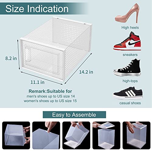 WAYTRIM Stackabke Clear Shoe Box 4 Pack Foldable Shoe Storage Boxes Dorp Front Shoe Organizer Clear Plastic Shoe Containers Fit to Women Size 13 Clear White - color: 4 Pack-White, size: 4 Pack